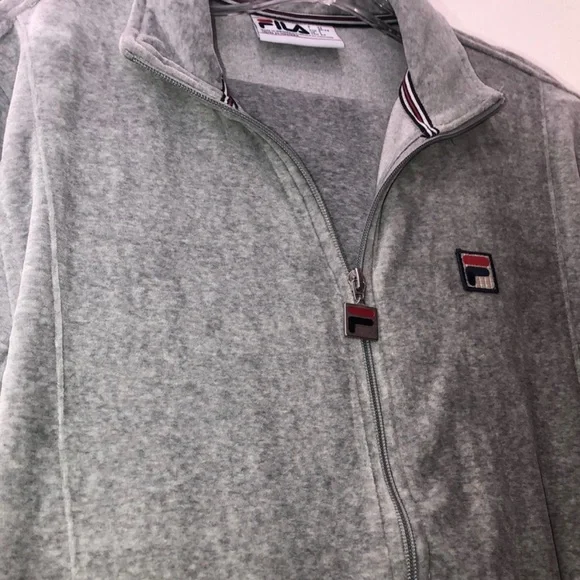 ***NEW Fila Heather Grey VELOUR Track Jacket with logo and weighted zipper (M) - Picture 13 of 16
